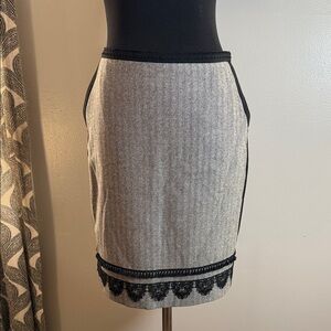 Weekend Max Mara Wool Blend/ Lace Trimmed Herringbone Pencil Skirt SZ 4